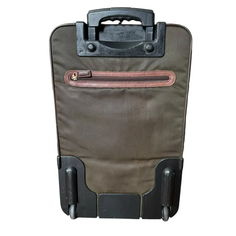 Vintage Coach 5496 22” Green Brown Leather Canvas Rolling Garment Bag USA